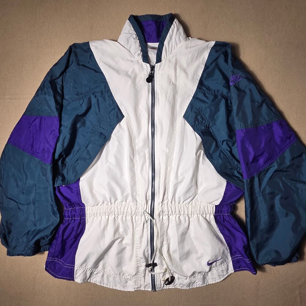 90s Nike Colorblock Windbreaker Tracksuit Set White Teal Purple M Adult Fit